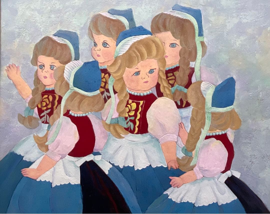 真作・神林 純子　純日本画　人形　10号P型　和紙に良い絵の具で柔らかなタッチ。