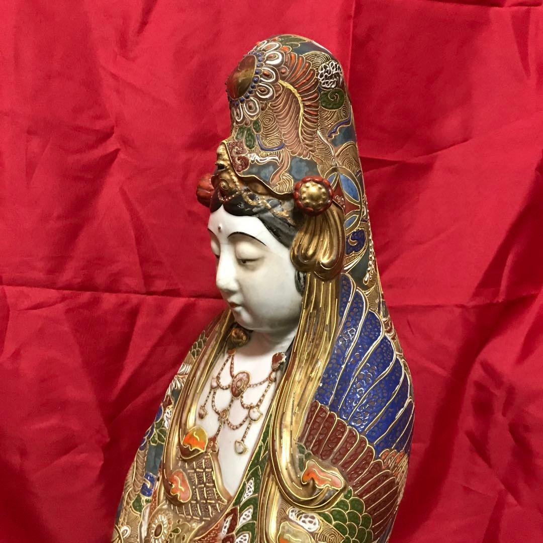 開運‼️古美術 骨董品 工芸品 九谷焼 ‼️縁起置物 ●大型観音立像 守護仏♣