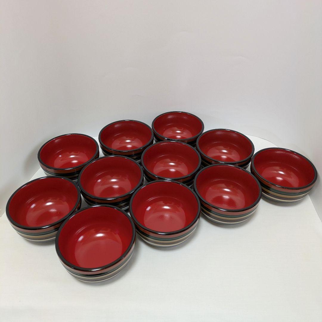 コマ二段丸重とコマ小器11碗 香川漆器　独楽塗