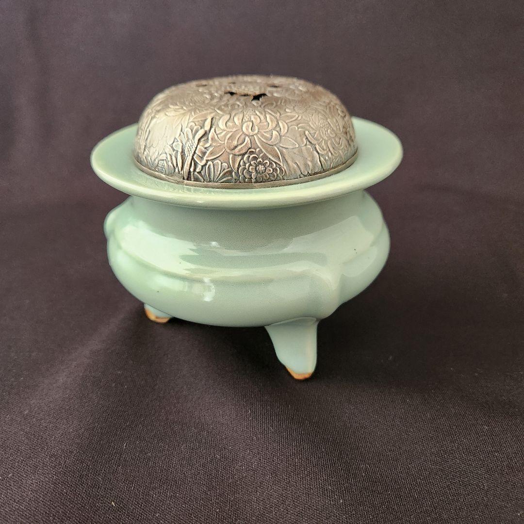青磁 袴腰香炉 銀火屋 純銀 刻印