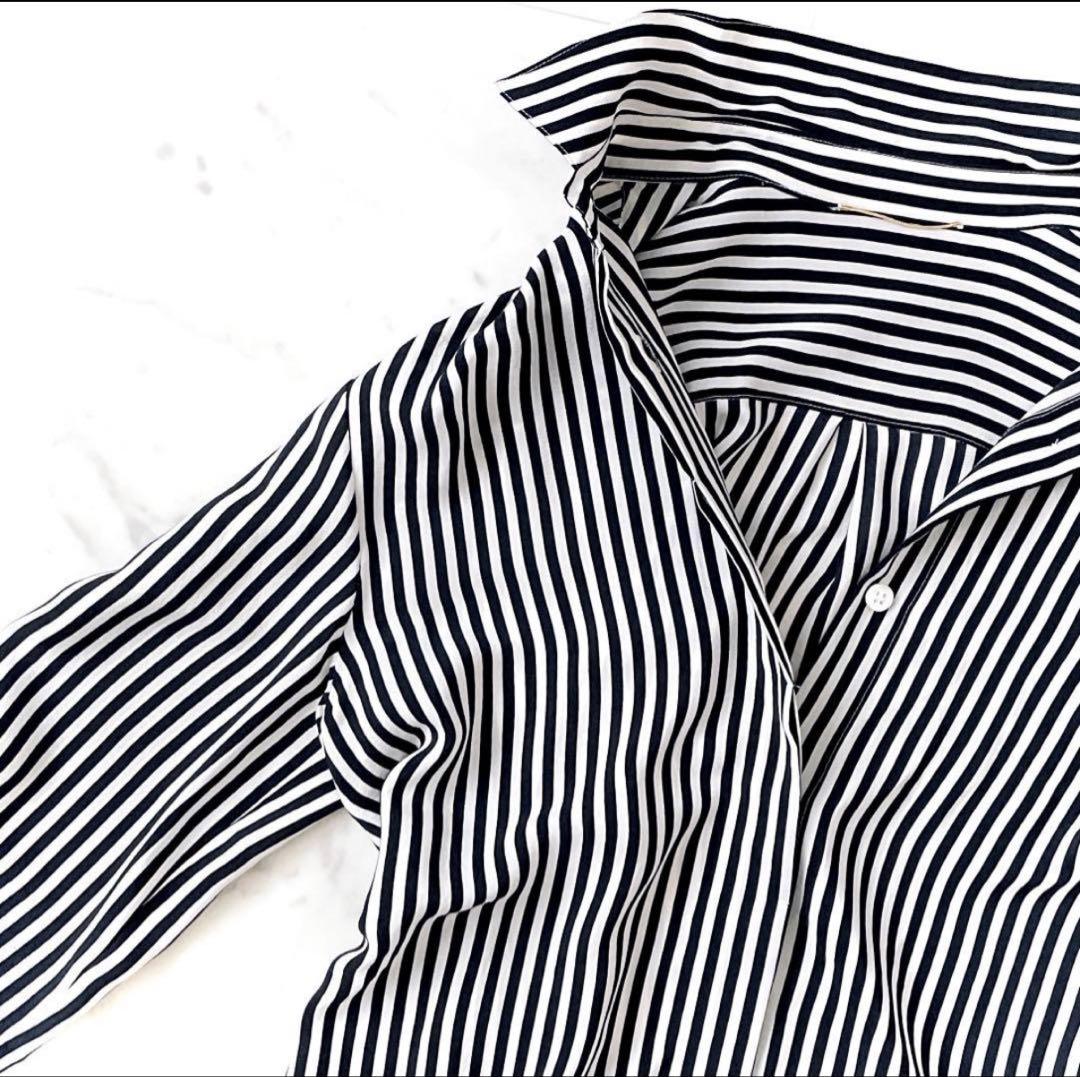 ドゥーズィエム シルク100% ストライプシャツ