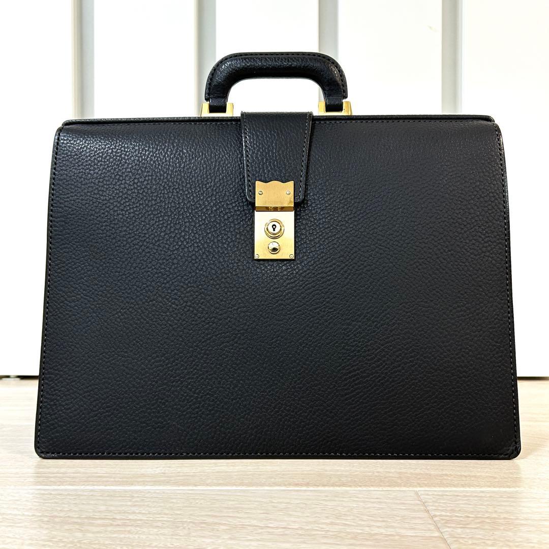 GINZA TANIZAWA 銀座タニザワ ダレスバッグ 本革 真鍮錠前付き 黒