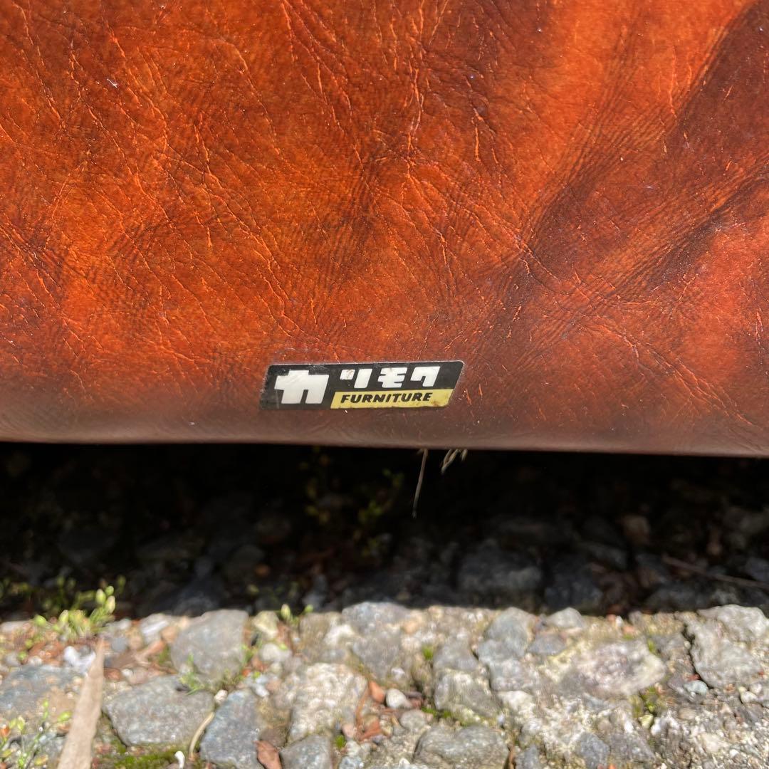 ②オールドカリモク 1人掛け ソファ 1Pソファー マーブル柄 PVC