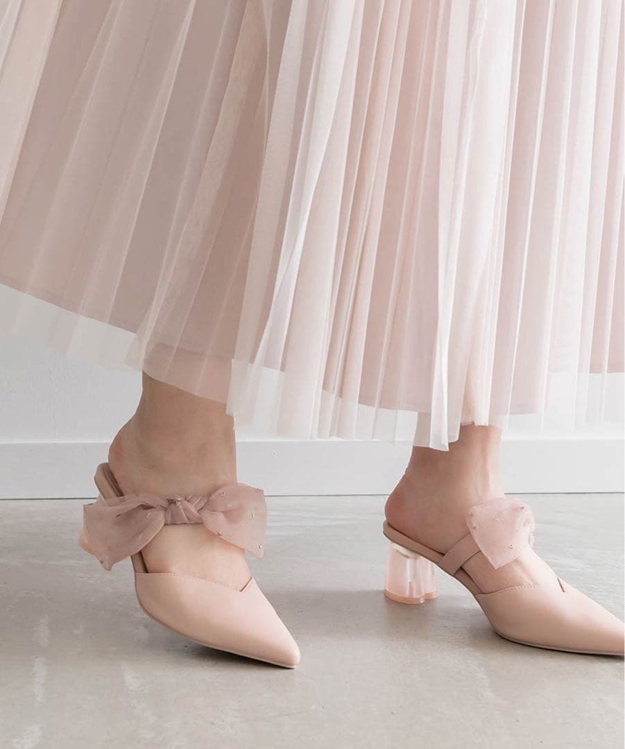 【HEART collection】シアーリボンミュールパンプス 箱あり