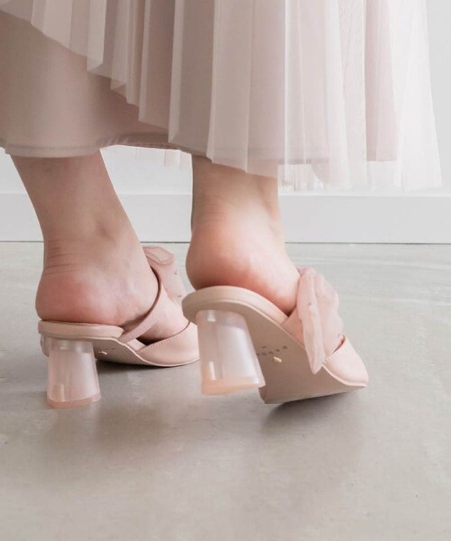 【HEART collection】シアーリボンミュールパンプス 箱あり