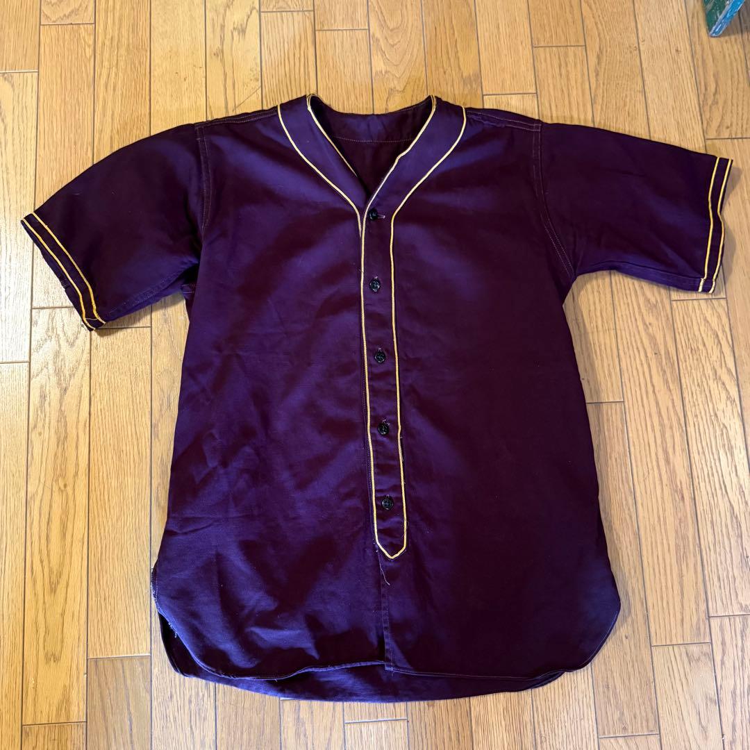 60's ヴィンテージ ベースボールシャツ&パンツ エンジ色　ボタンフライパンツ