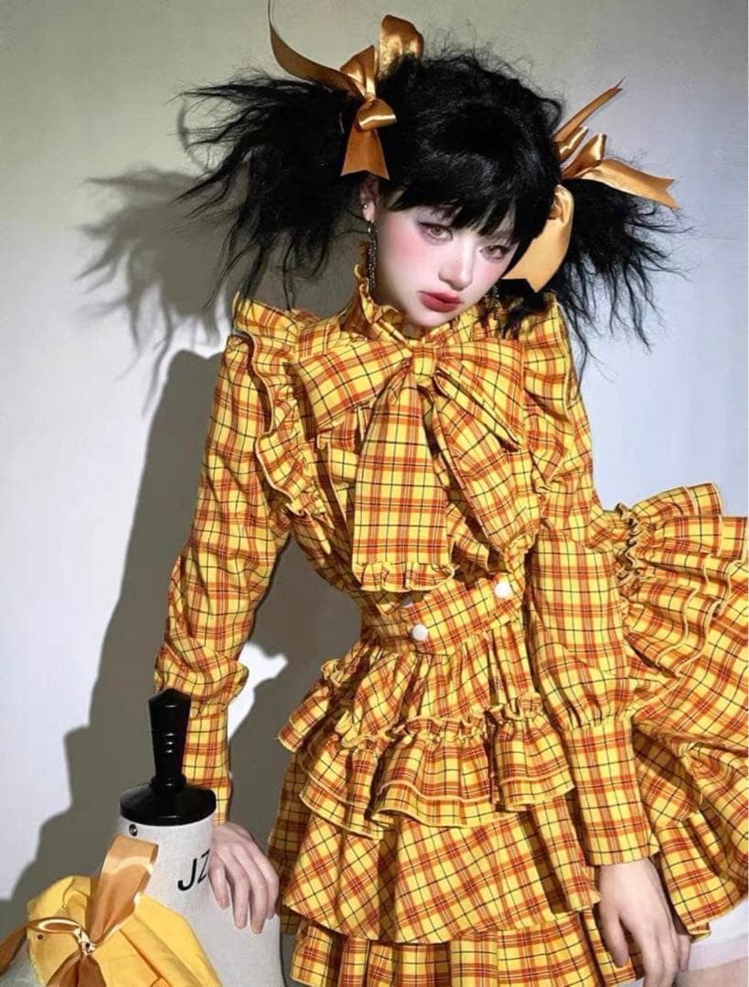 CATCOCOON ロリータ・ゴスロリ イエロー・チェック柄ドレス