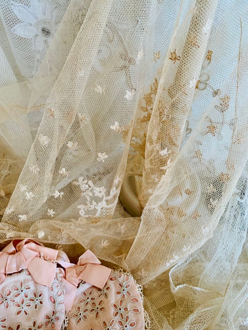 フランスアンティークチュールレースヴェール2点※アプリカシオンプリンセスレース