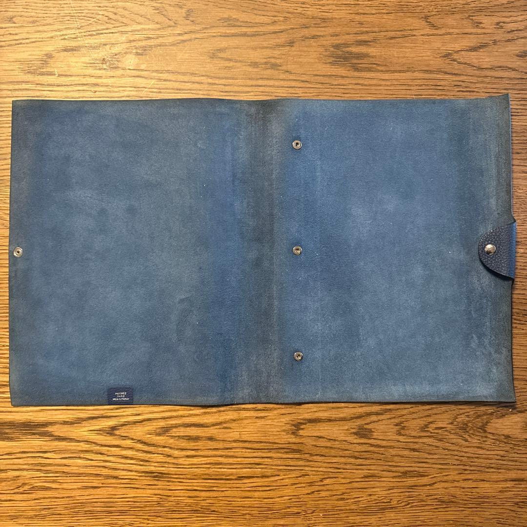 エルメス ノートカバー A4サイズ相当 ブルー本革