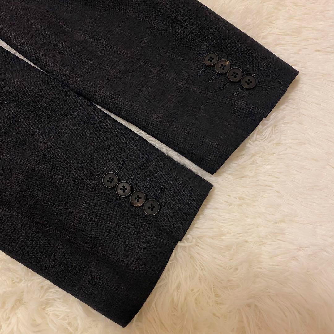 【美品/XL】バーバリーロンドン テーラードジャケット 背抜き メガチェック 黒