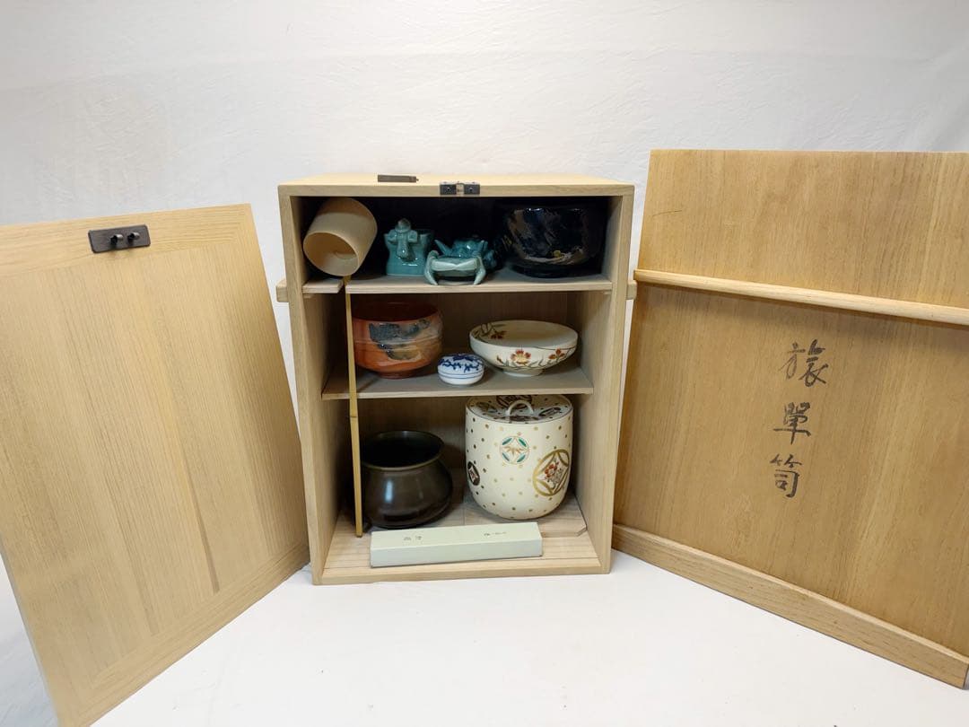 未使用 茶道具 岐斎作 利休好写 旅箪笥 15点セット 桐木地 共箱