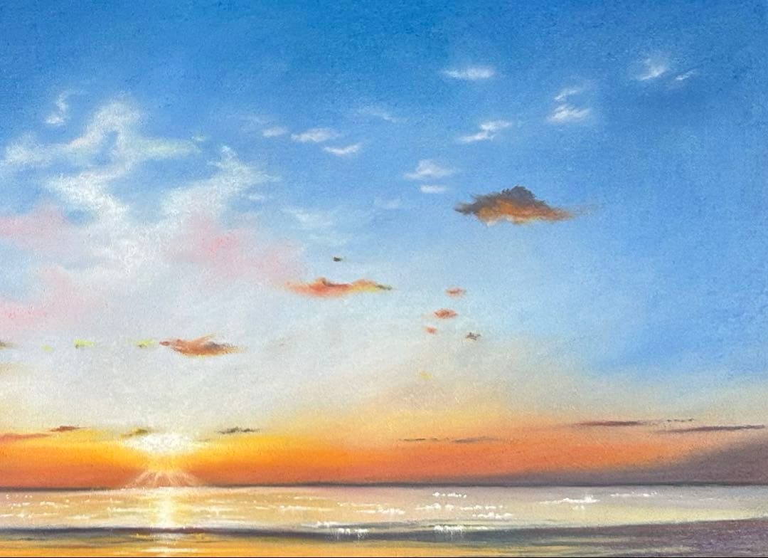 夕陽に照らされる夕景 パステル画 原画 54.0×39.5