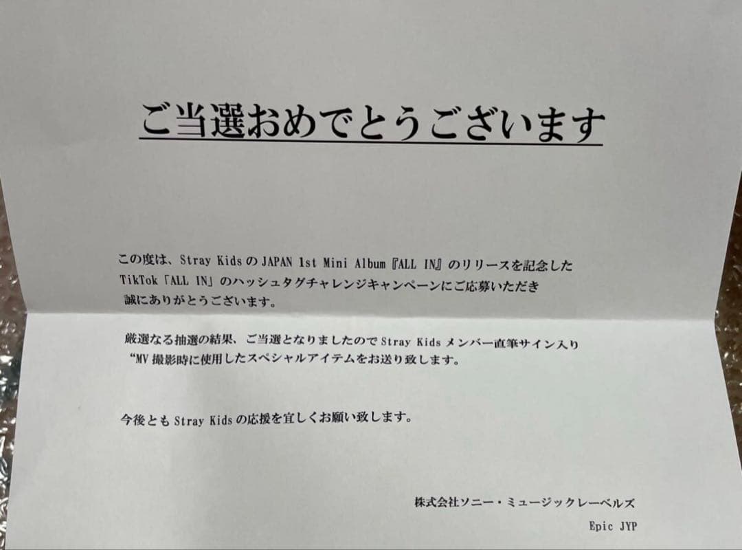 ぶ*こ様 straykids スキズ　直筆　サイン　MV TikTok ALLI