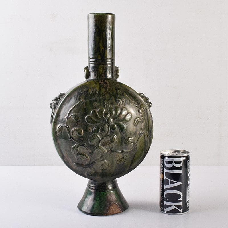 beach　刻花文　扁壷　花瓶　高さ約34cm　時代箱　V　R8628H