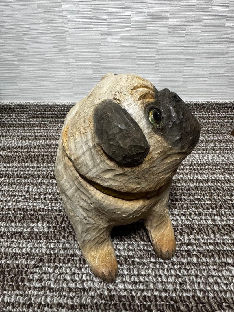 あーる ハンドメイド 木彫り 手彫り パグ 一点物 置物 インテリア