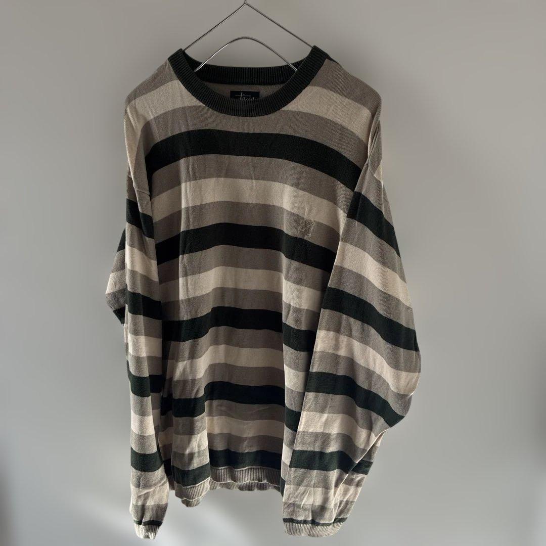 90sOLDSTUSSY紺タグオールドステューシーボーダーニットセーターLメンズ