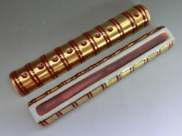 香合■金彩 横笛香合 芳瓦 桐共箱 お茶道具 古美術 時代物 骨董品■