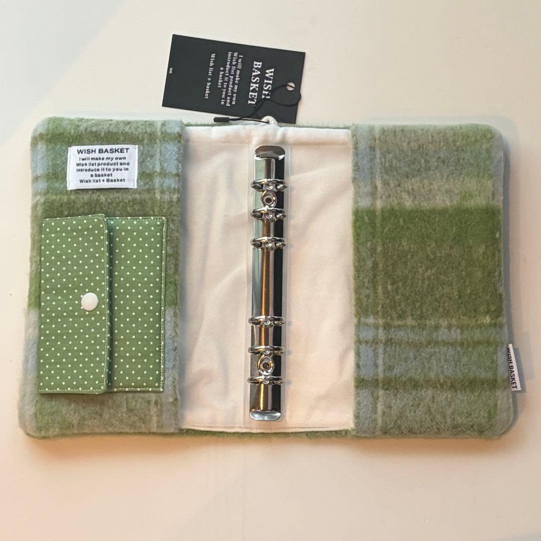 【1点のみ】バインダーカバー　グリーンチェック　A6 韓国　貯金