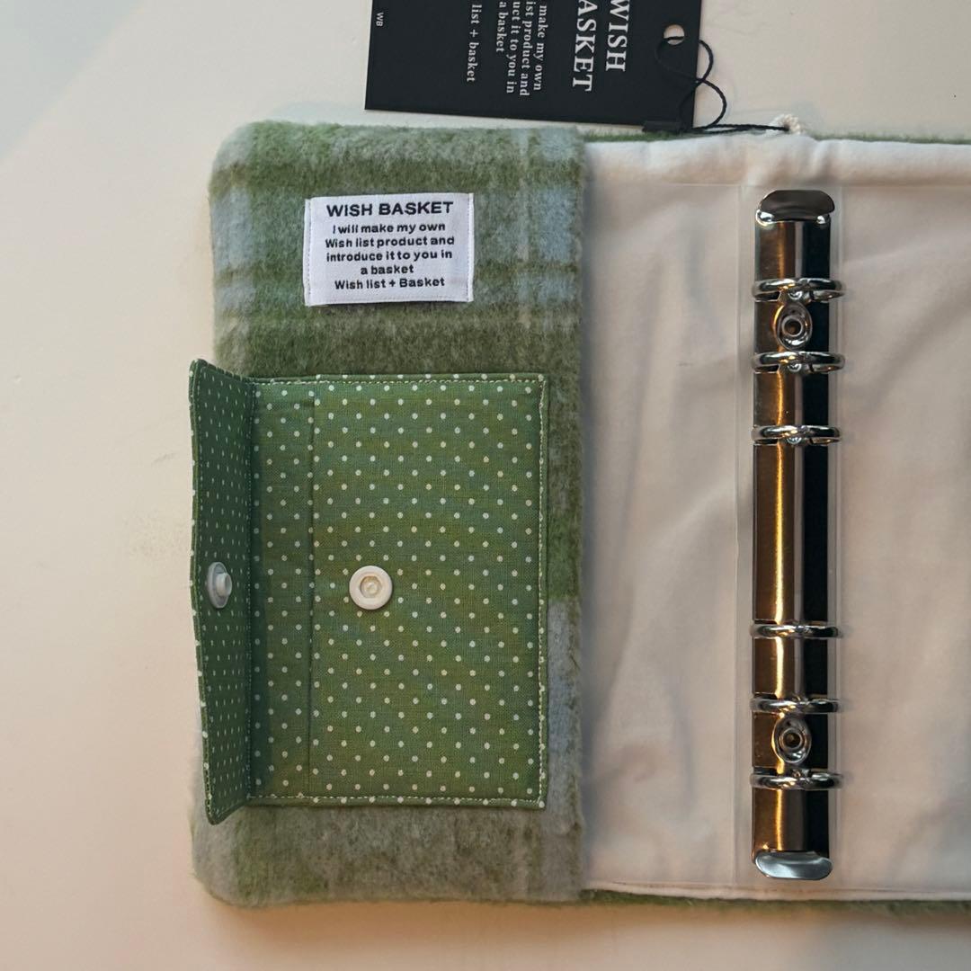 【1点のみ】バインダーカバー　グリーンチェック　A6 韓国　貯金