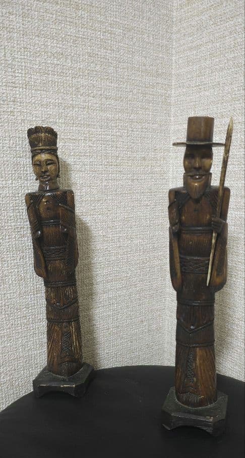 アンティーク　天然角製　人物像 セット　彫刻 置物