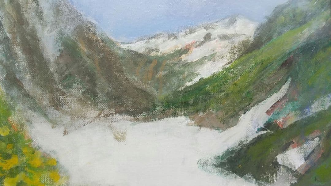 【名作】額縁付き F10号 油絵 白馬 大雪渓