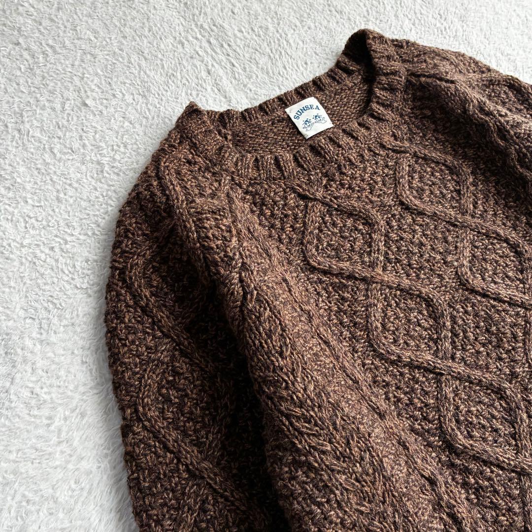 美品 サンシー SUNSEA カシミヤ混 フィッシャーマンニット ケーブルニット