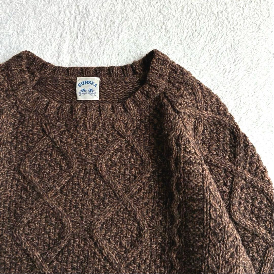 美品 サンシー SUNSEA カシミヤ混 フィッシャーマンニット ケーブルニット
