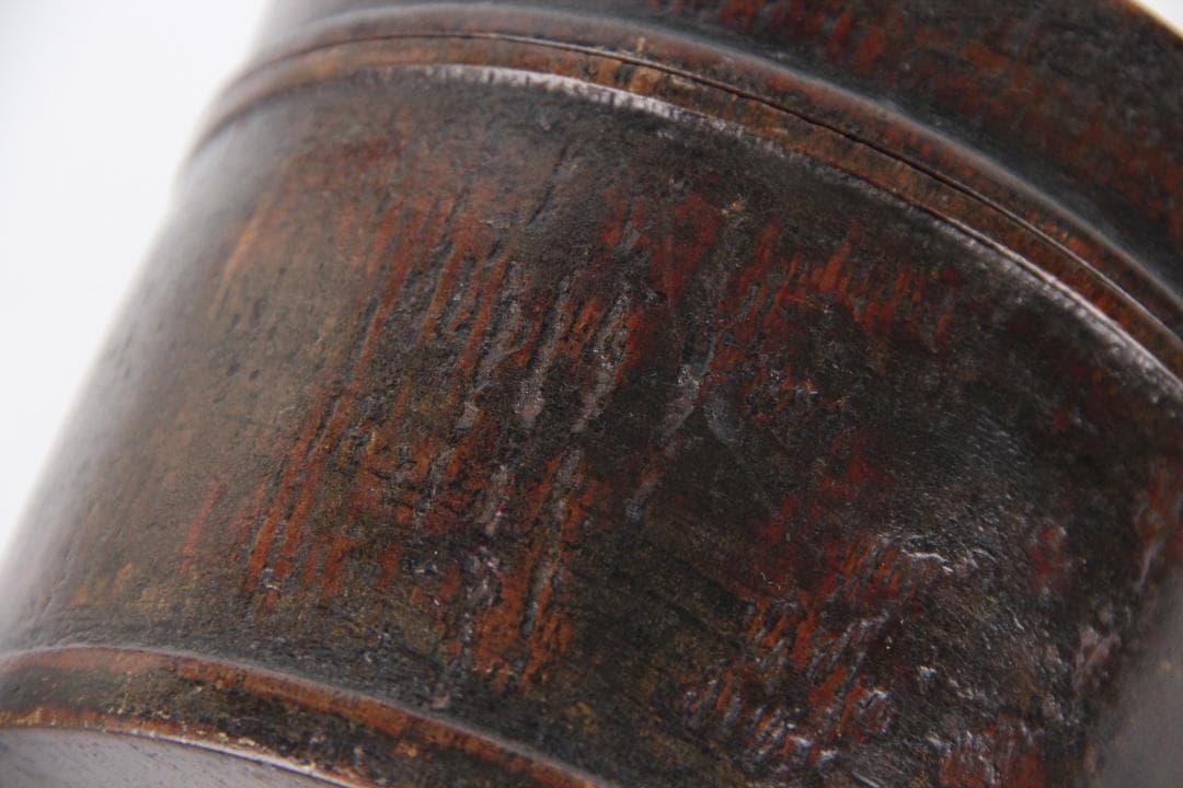 明末清初中国 木胎 黒漆 筒形容器 民窯 民用 漆器 物入れ ED11-23