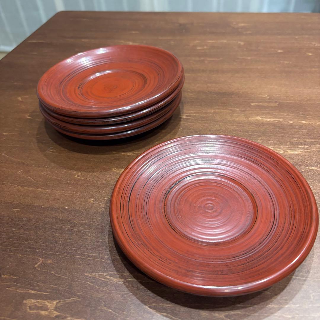 矢沢光広　4.8寸荒挽き茶托根来 浅 5枚組