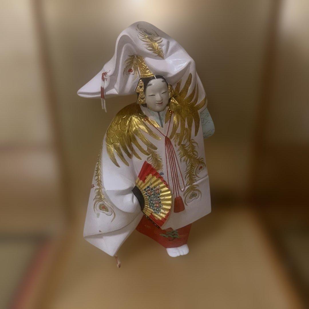 レア 博多人形 御所人形 金色羽根飾り