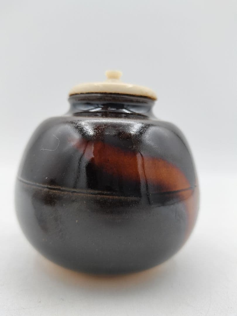 c906【新品・未使用】茶入 大名物漢作 福原茄子写 龍喜窯 木箱 茶道具