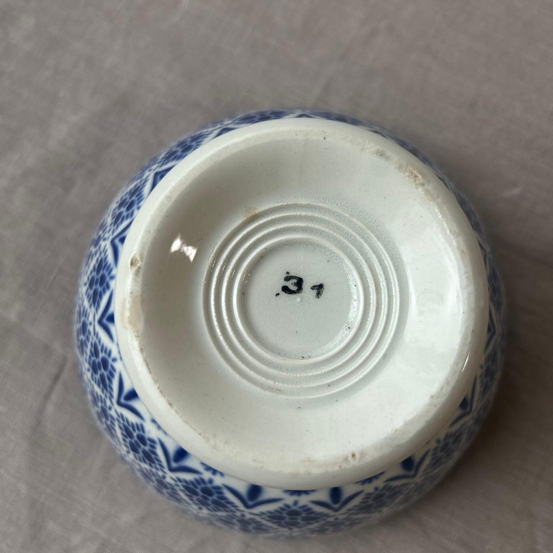 【希少】モロッコ柄　レース柄　青色カフェオレボウル　フランスアンティーク