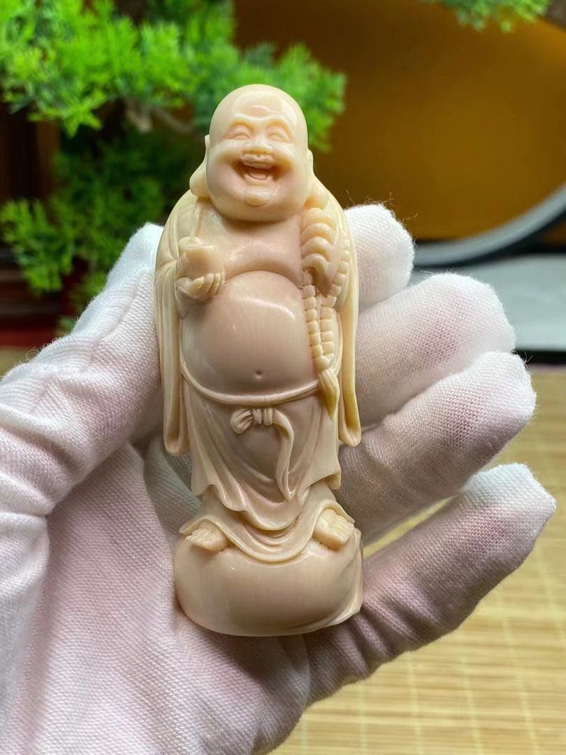 中国　手作り　弥勒仏像　マンモス牙