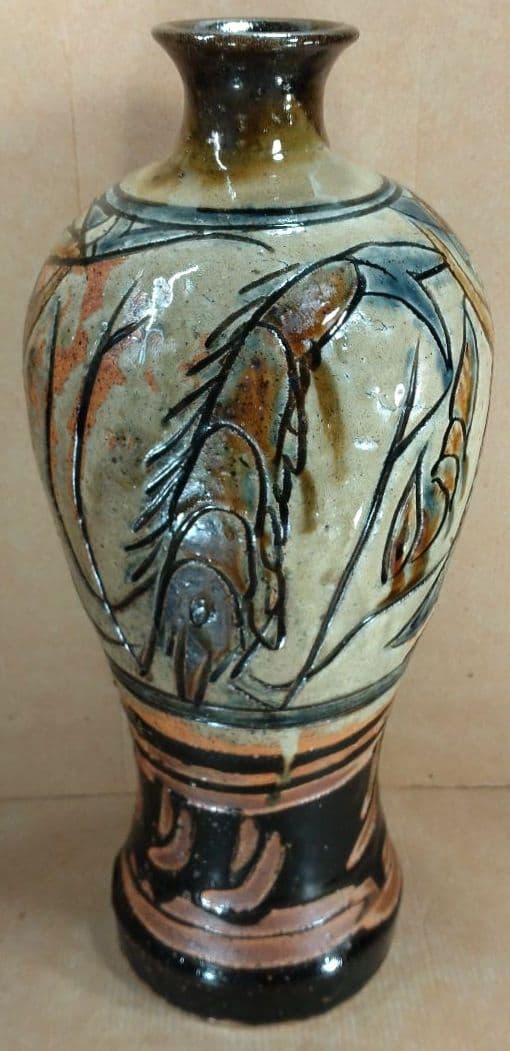 れれれ【本物保証】金城次郎 クヮンカミヤー文花瓶 共箱 栞 h36㎝超