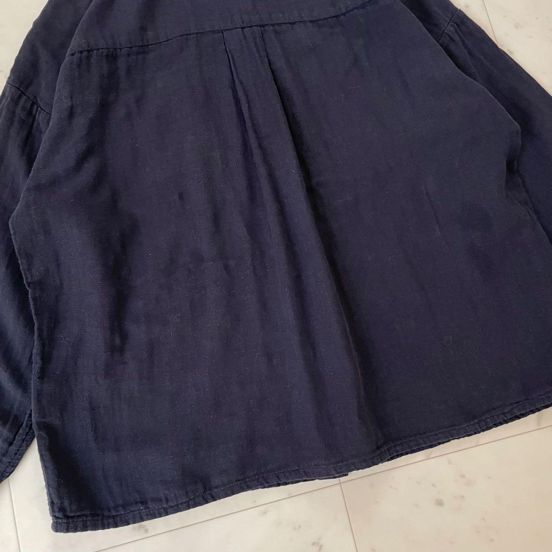 美品✨中川政七商店 リネン混シャツ ノーカラー ネイビー