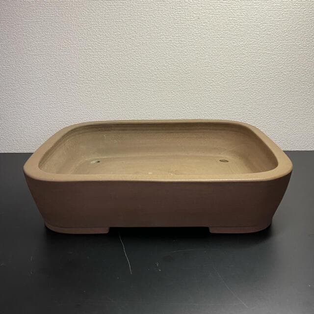 和鉢　人気作家　渡辺　珠康三　手作り　変え明日泥内縁撫角長方　盆栽鉢