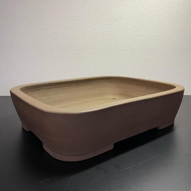 和鉢　人気作家　渡辺　珠康三　手作り　変え明日泥内縁撫角長方　盆栽鉢