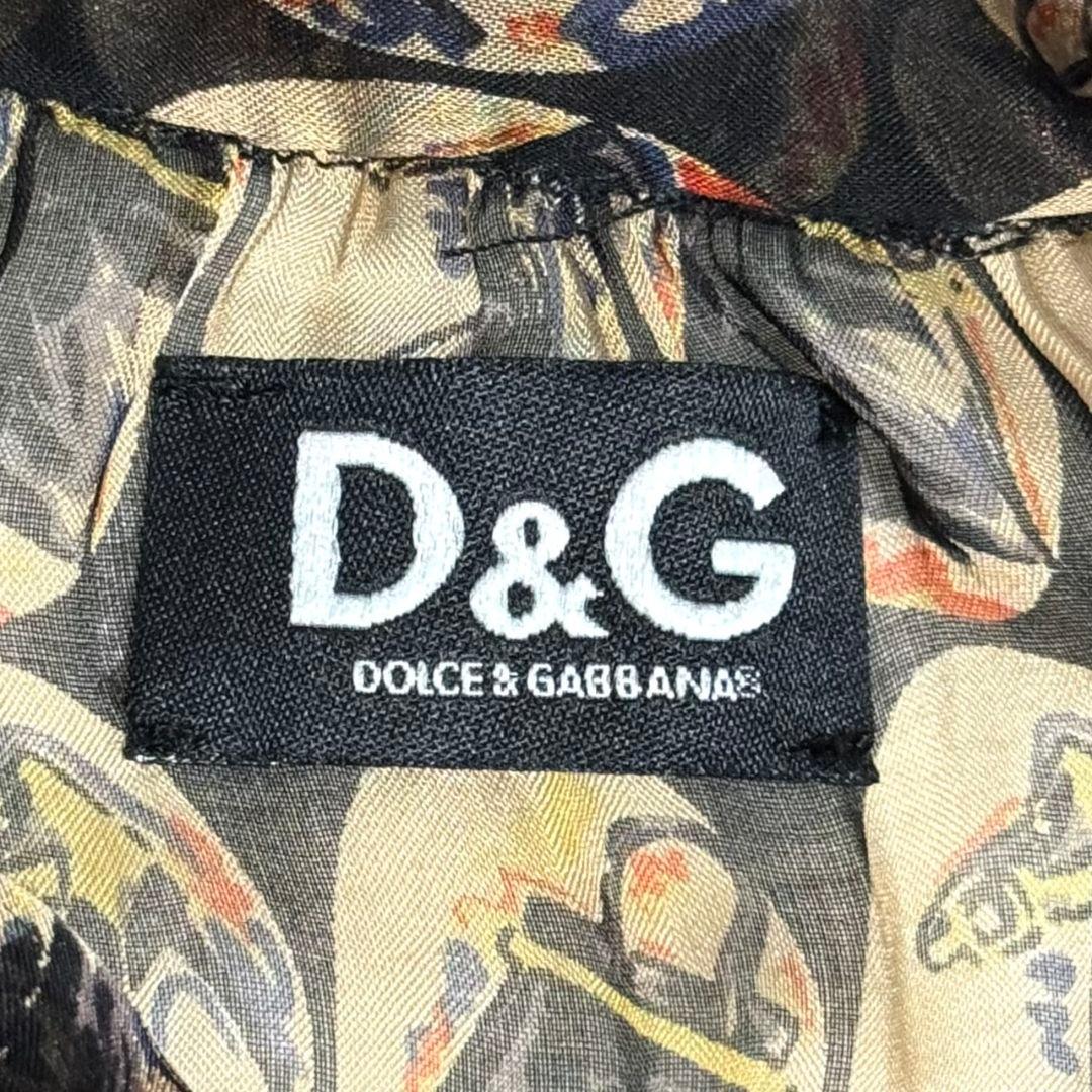 美品 ドルチェアンドガッバーナ ボウタイ シルク ワンピース ラムレザー 総柄