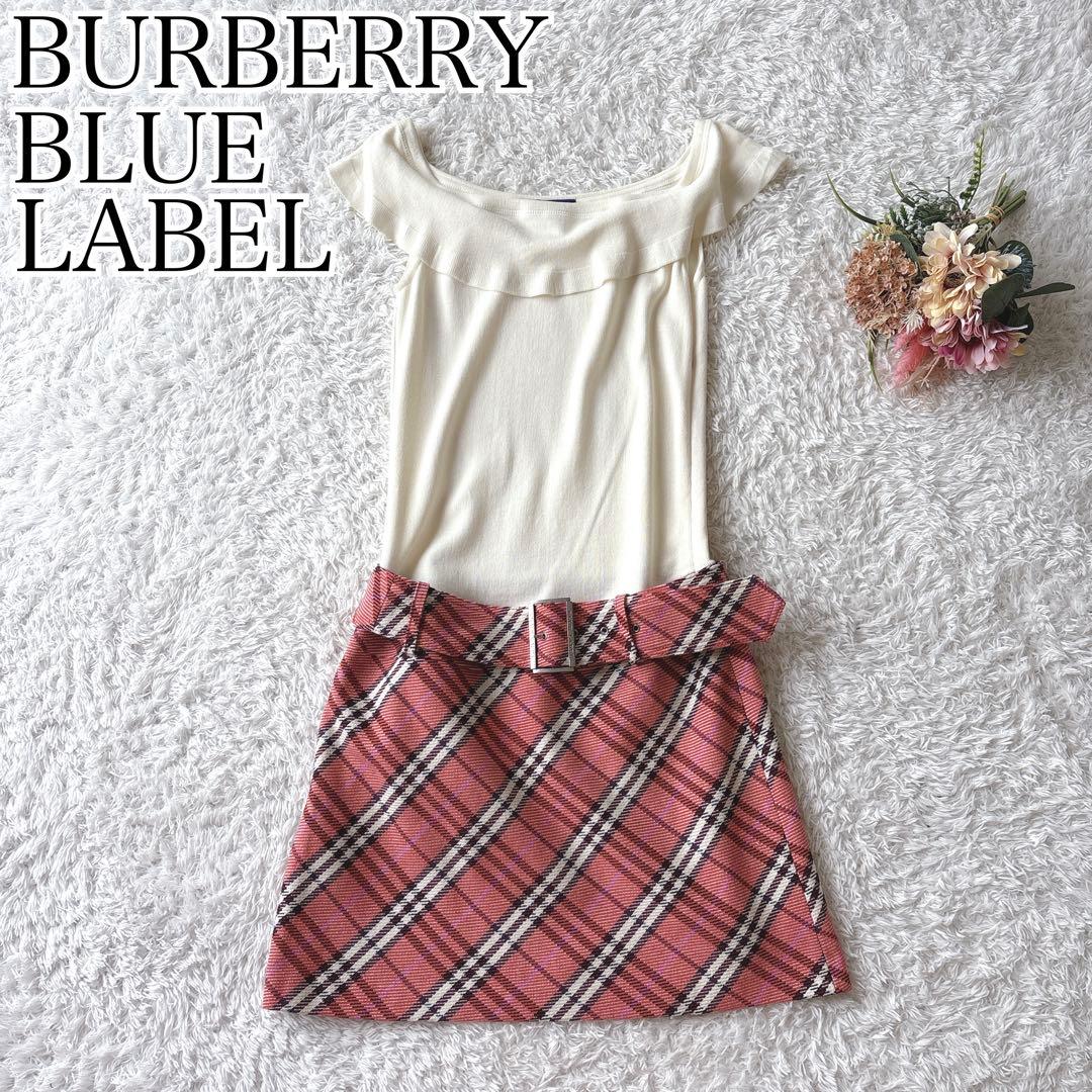 バーバリーブルーレーベル ノースリーブワンピース ノバチェック 切り替え ベルト