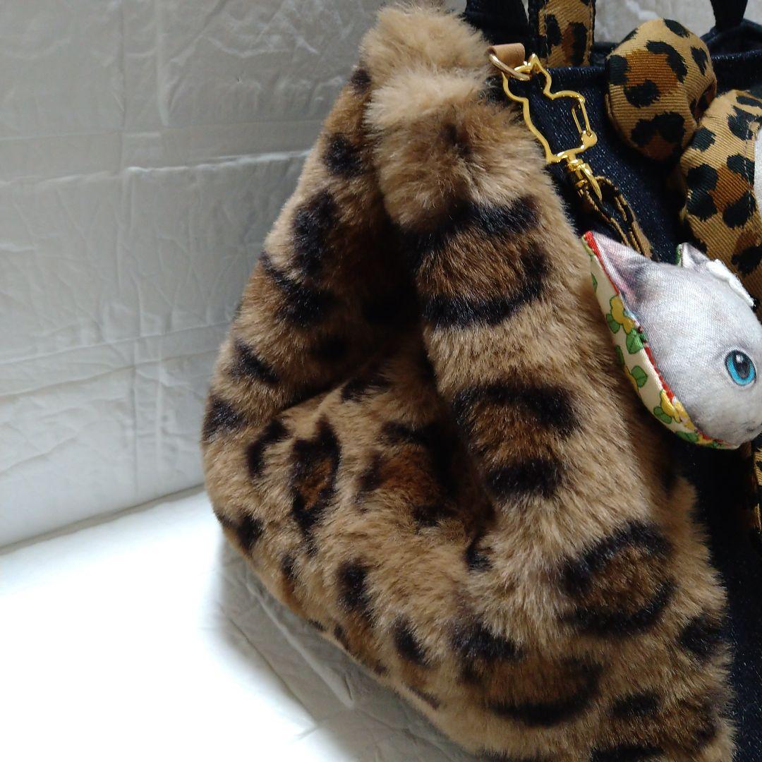 ゆ*ら様 コヤンイサムチョン☆スクエアトートバッグ　デニム＆ヒョウ柄ボア　オッド