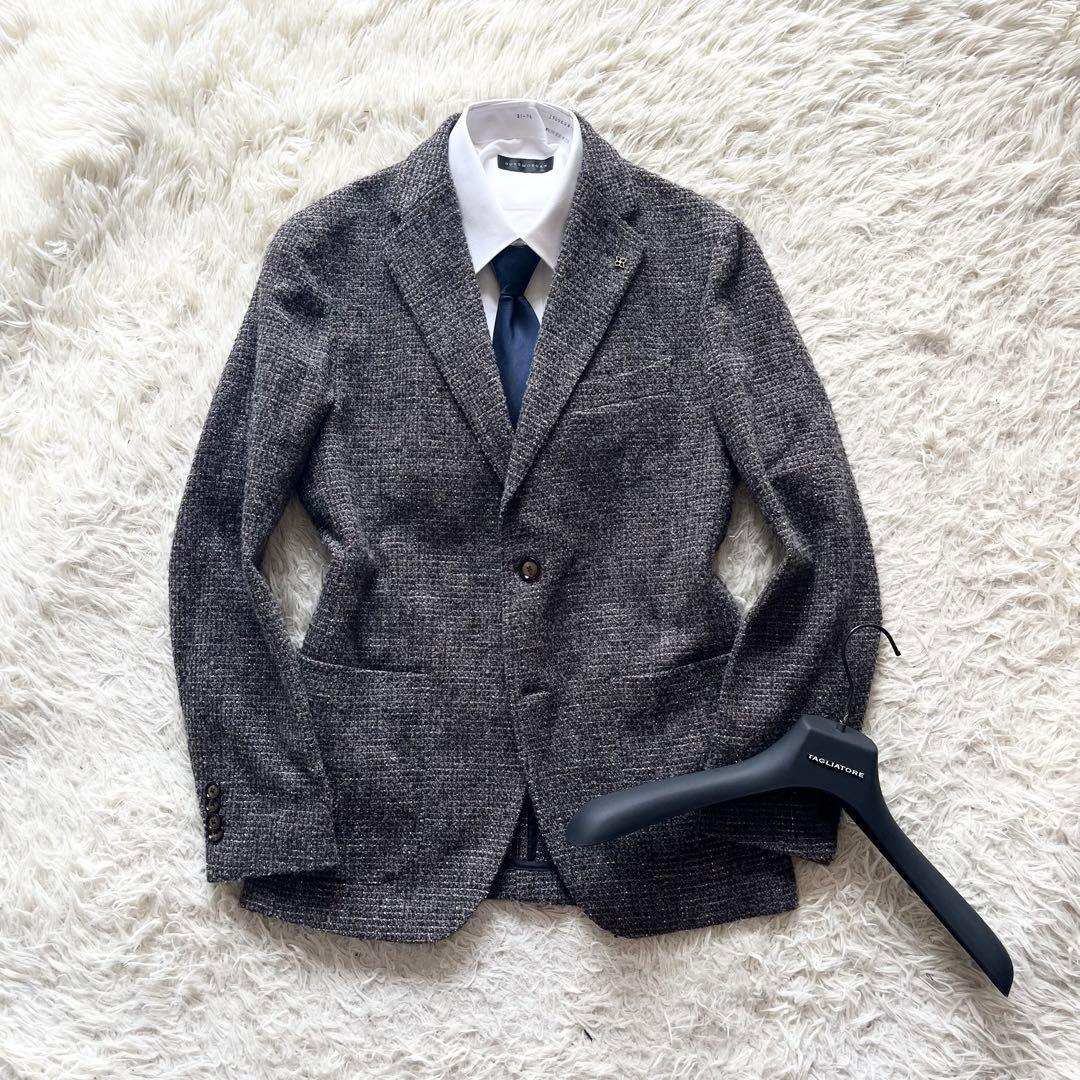 <美品>TAGLIATORE グレー ウール ツイード ジャケット サイズ44
