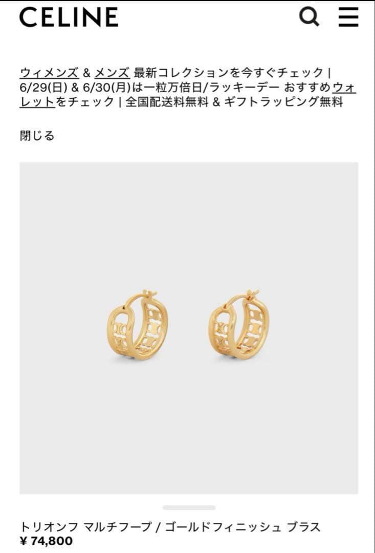 CELINE セリーヌ トリオンフ マルチフープ ピアス　片耳　レザーケース付