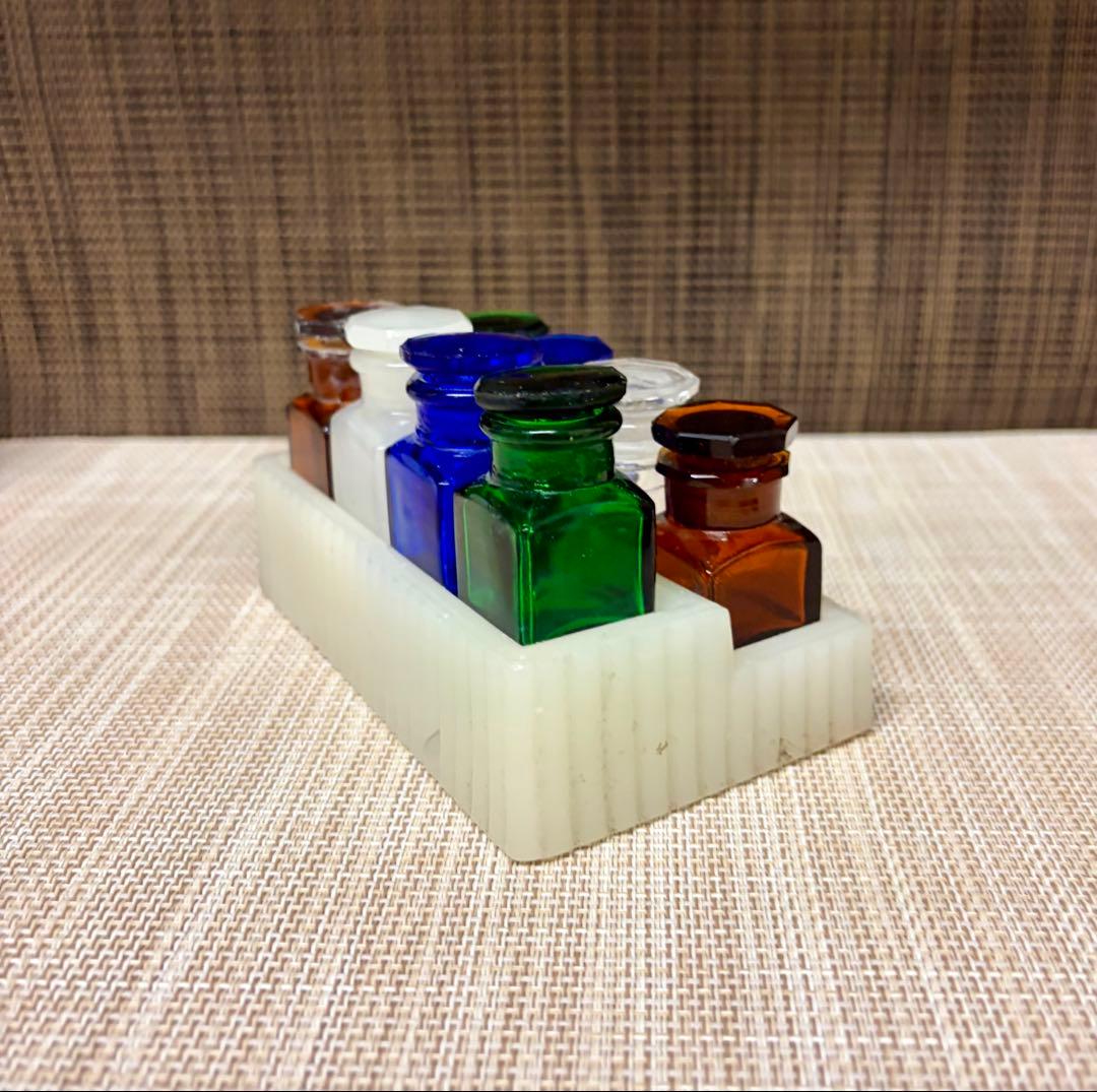 戦前 歯医者 薬瓶 ミルクガラス 薬瓶台 セット ①