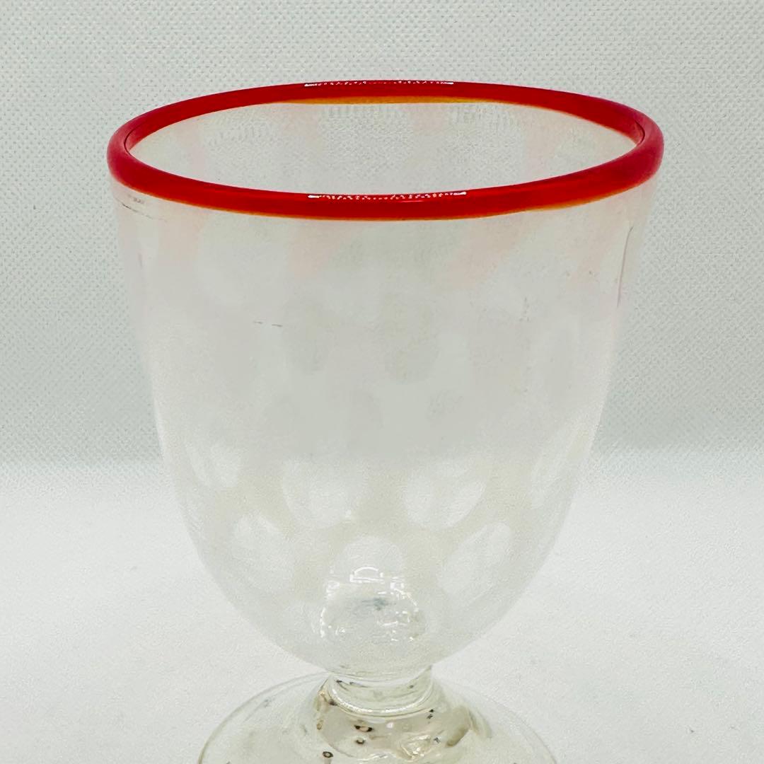 大正浪漫　赤縁 水玉紋 氷コップ　手吹きガラス　アンティーク　和ガラス　希少