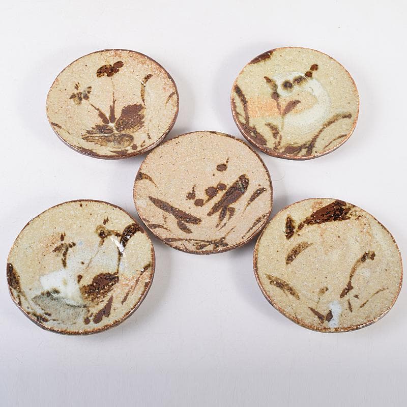 和食器　廣永陶苑　草花文　銘々皿　五客　共箱　二点まとめて　C　R8586