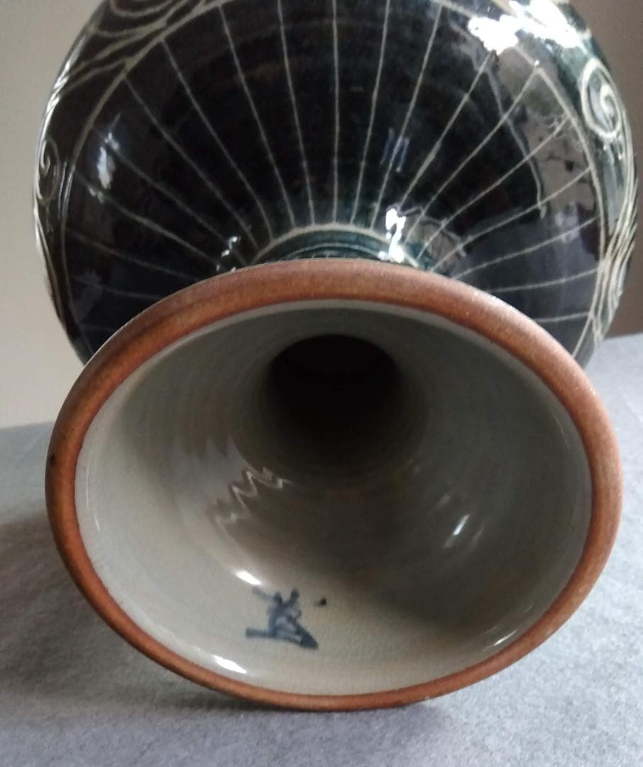 越前焼　あかね陶房　山路茜　藍化粧のポップモダニズムな斬新デザイン巨大コンポート