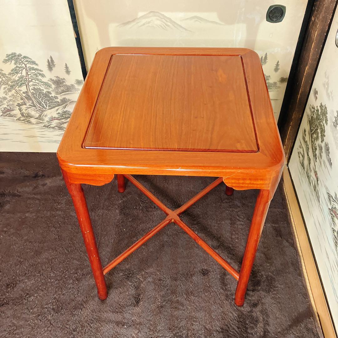 中国家具 木製サイドテーブル 花台 飾り台 角卓　唐木調