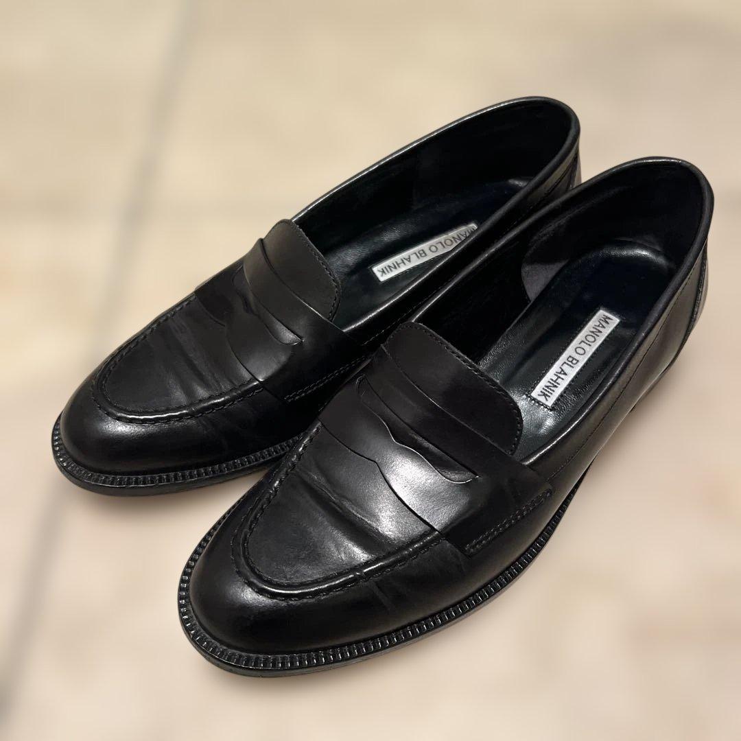 専用マノロブラニク　黒いレザー ローファー