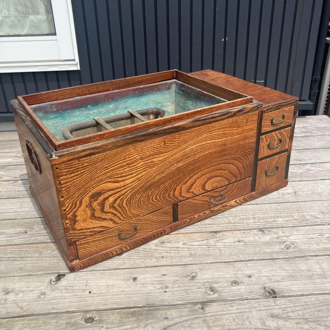 昭和レトロ 木製 長火鉢 五徳付き 5杯 引き出し収納付き 火鉢 囲炉裏 古家具