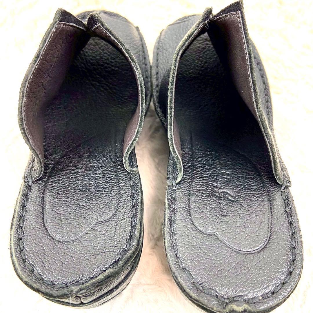 未使用級 ヒナデイグリーン レザー ミュール サンダル ウェッジソール L